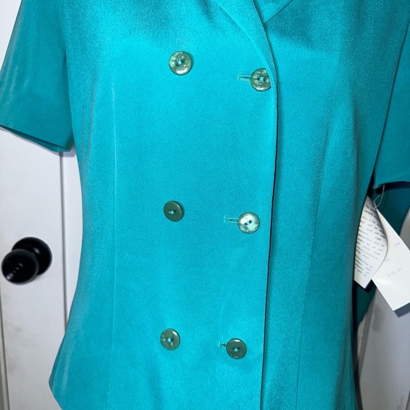 VINTAGE NWT 100% SILK Teal Women's Blazer Top & Pants Set - Picture 5 of 15